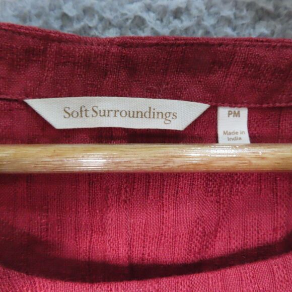 Soft Surrounding Shirt Dress Medium Petite Red Linen Short Sleeve Remi Gauze - Picture 3 of 7